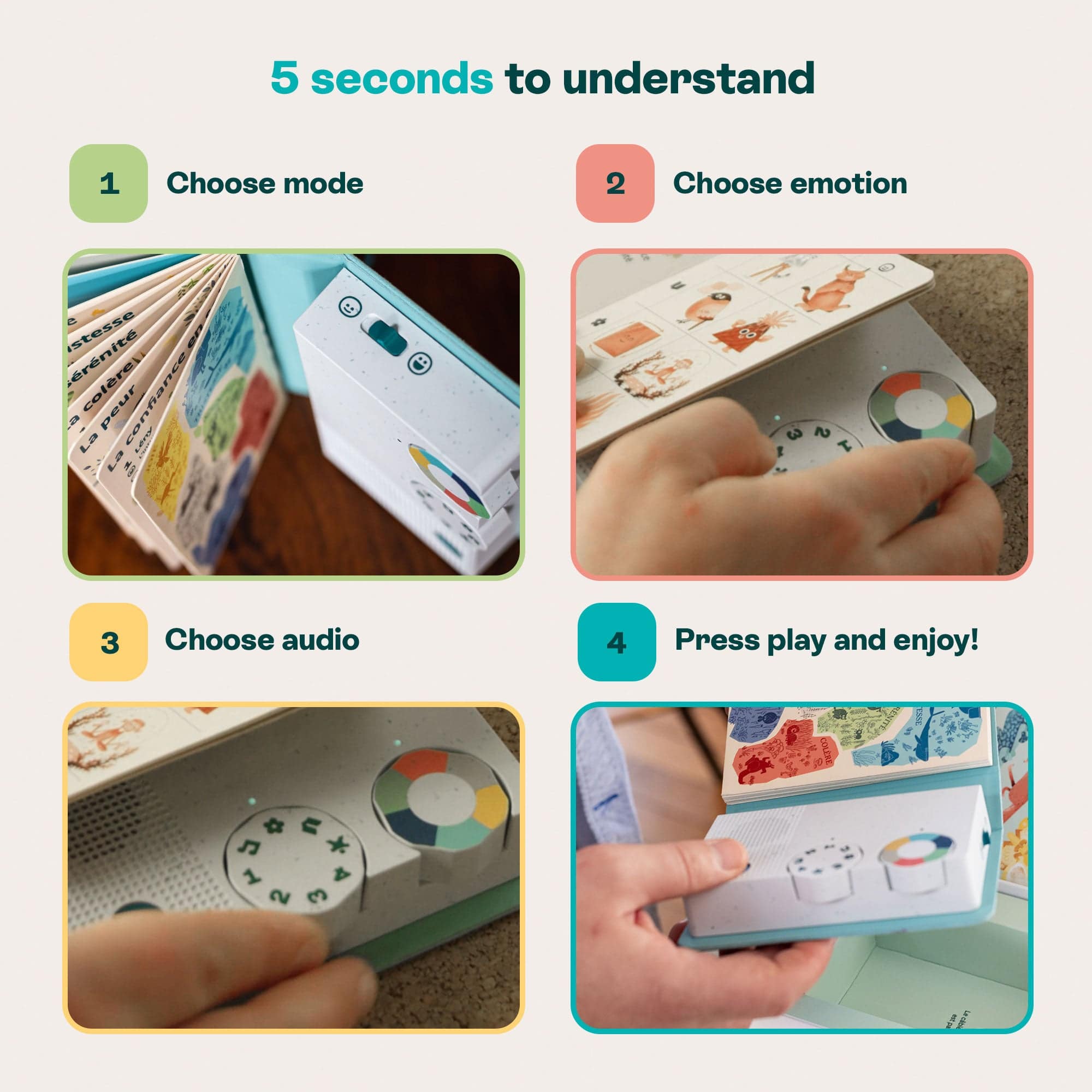 HoomKid story box for children aged 3-10, featuring sleep and emotions themes, designed by LIVLAB.