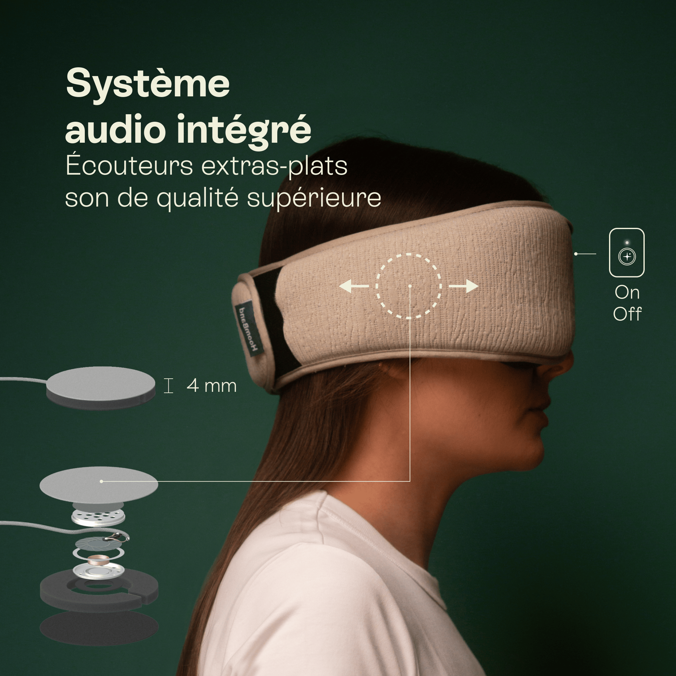 HoomBand Ultimate audio sleep mask with Bluetooth and Livlab app access, featuring HoomBook audio pack volume 1.