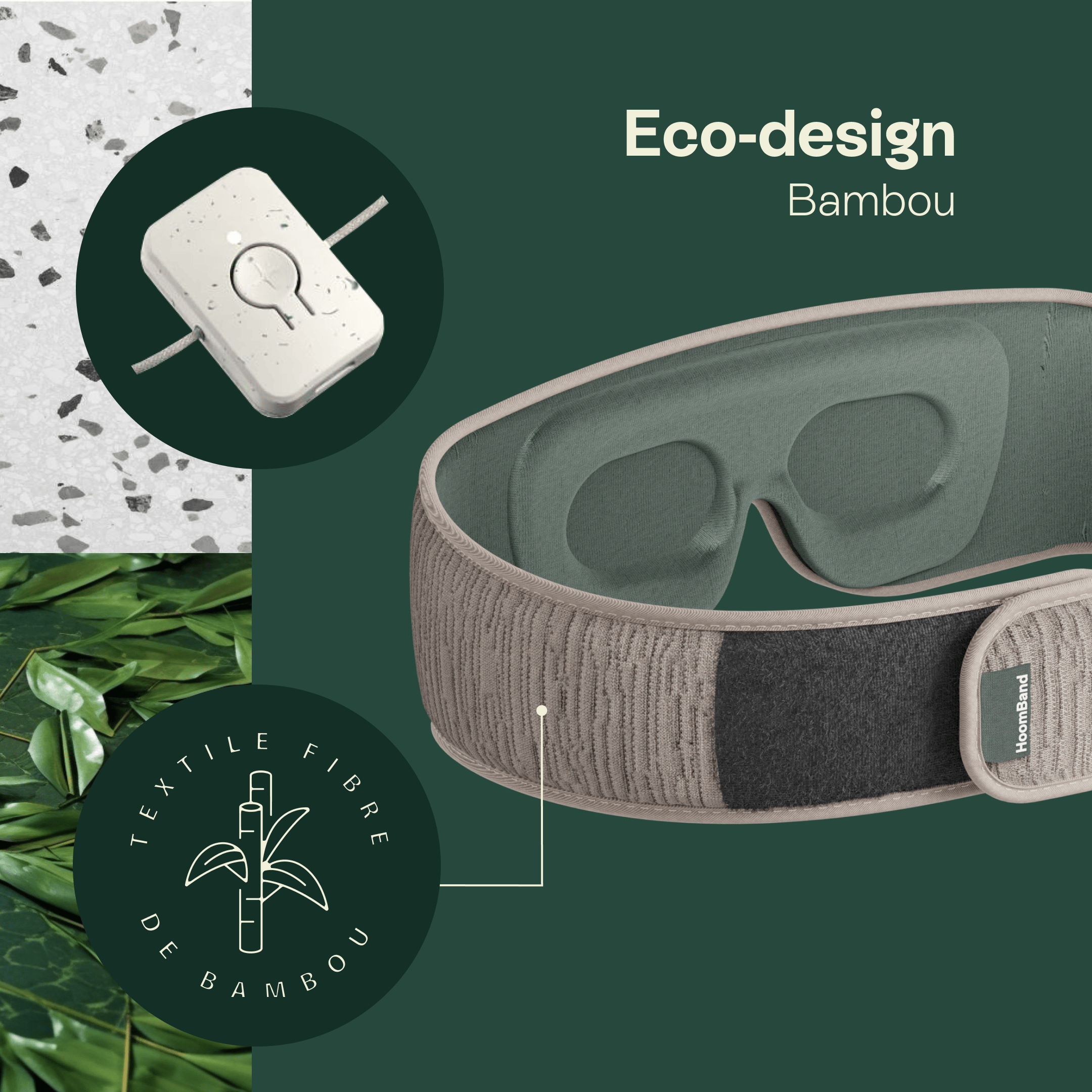 HoomBand Ultimate Bluetooth sleep mask with audio access and HoomBook tome 1 from Livlab, showing soft fabric and design.