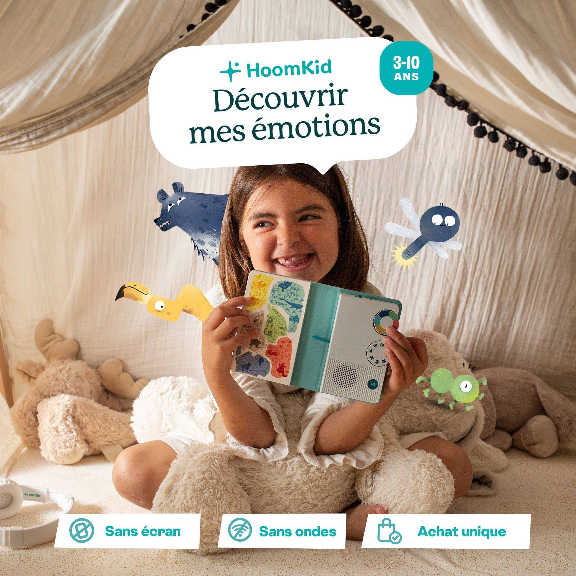 HoomKid storybox for children aged 3-10, featuring themes of sleep and emotions, designed by LIVLAB.