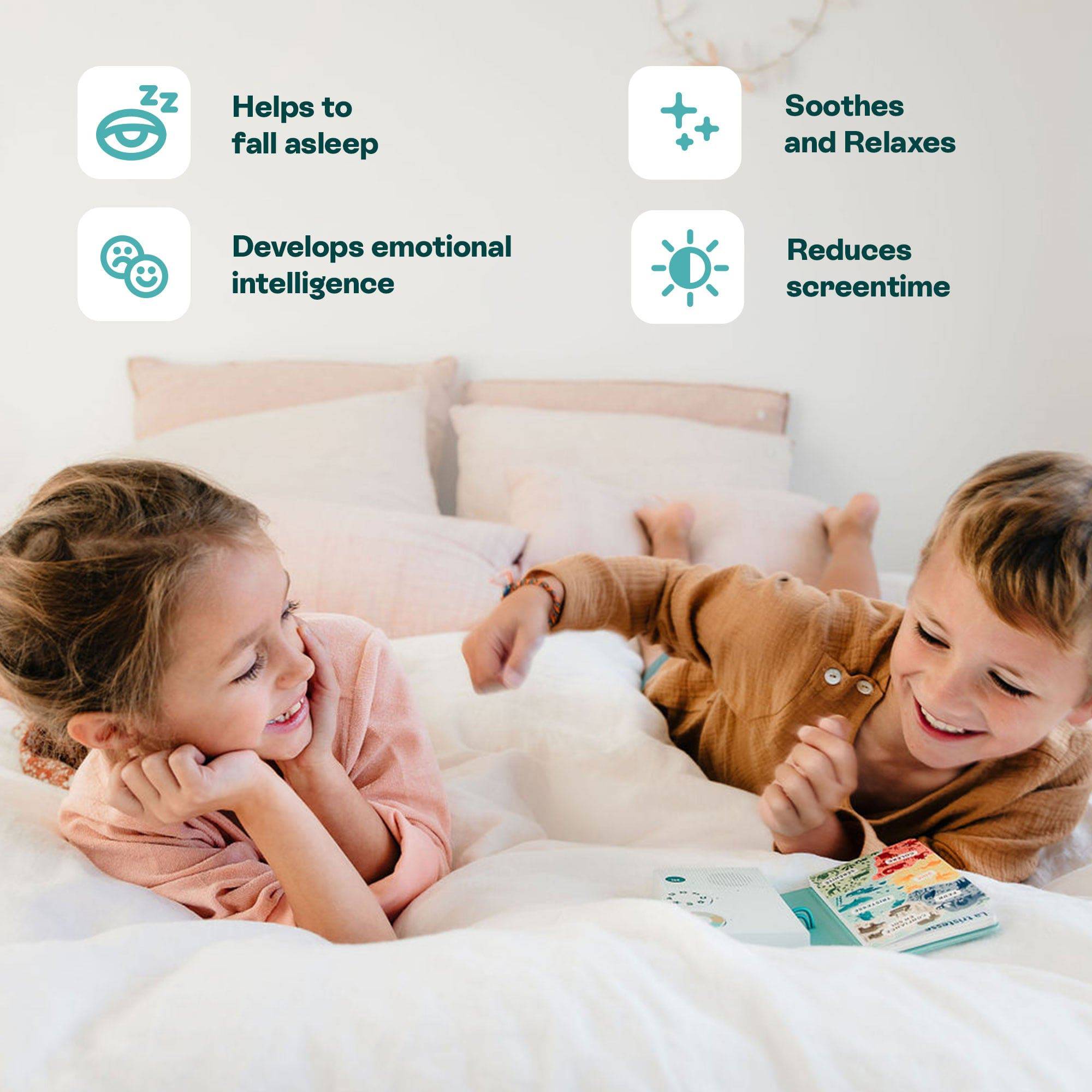 HoomKid story box for children, ages 3-10, featuring four engaging topics about sleep and emotions by LIVLAB.
