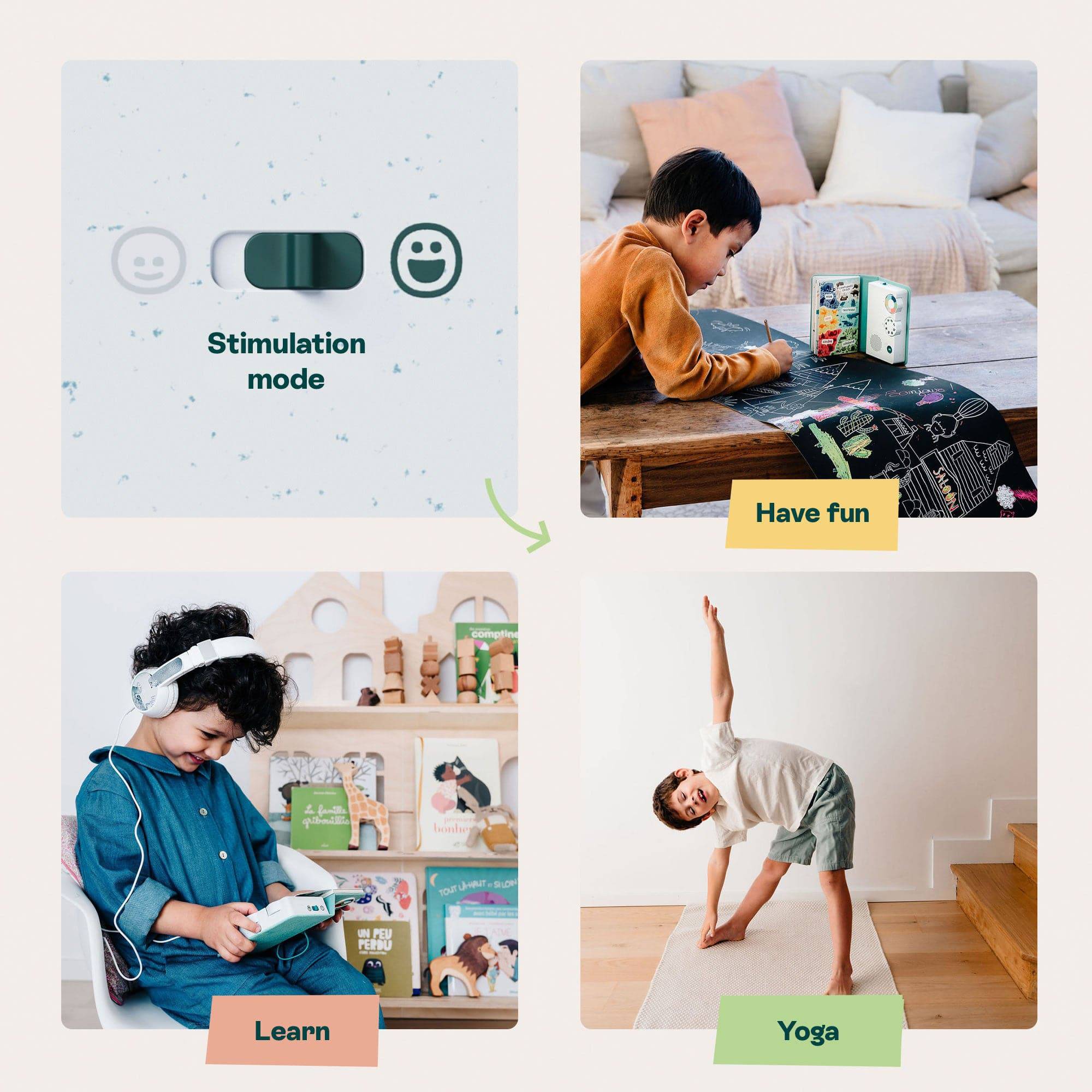 LIVLAB HoomKid storybox for kids aged 3-10, designed for sleep and emotions with engaging visuals.