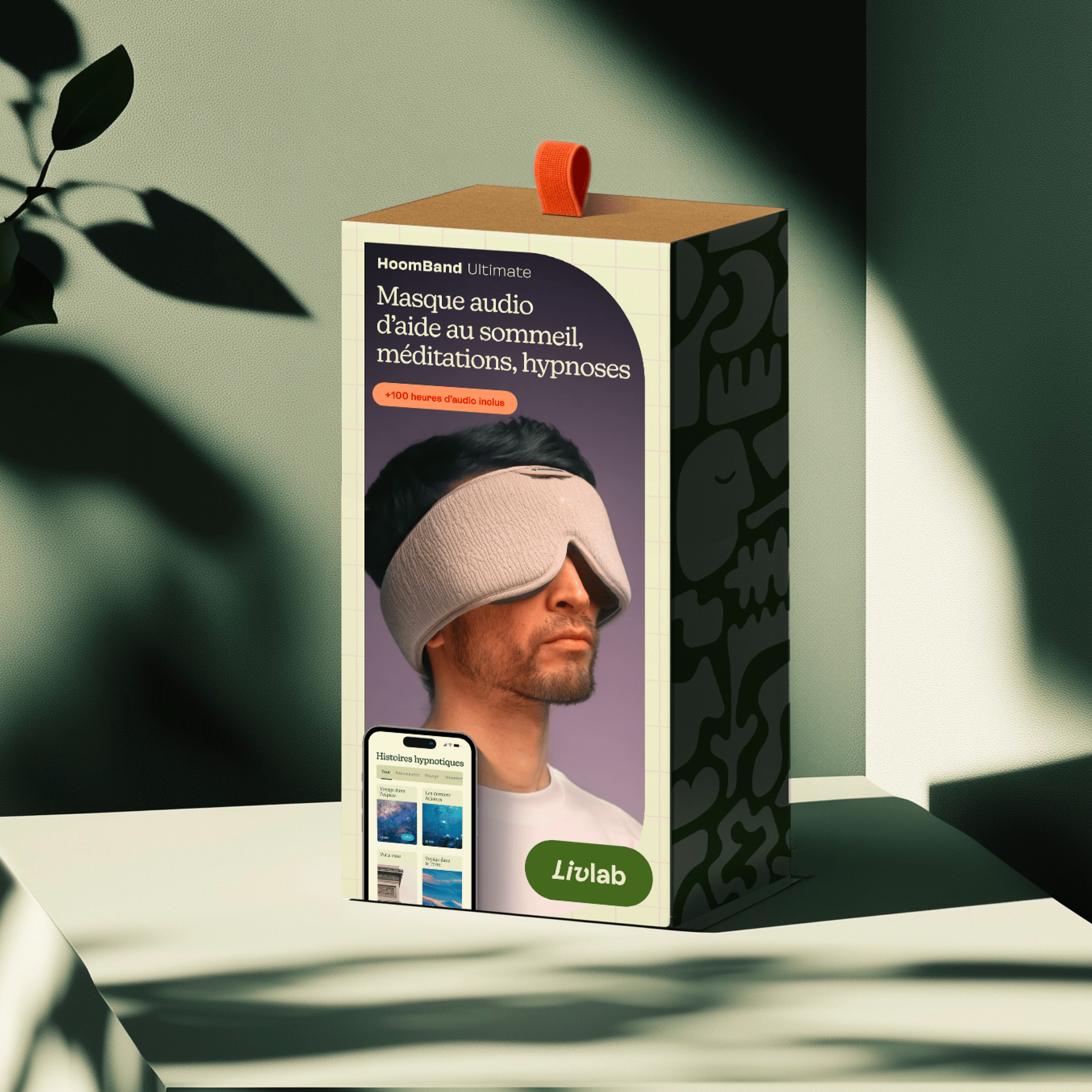 HoomBand Ultimate audio sleep mask by Livlab with Bluetooth, app access, and HoomBook audio pack volume 1.