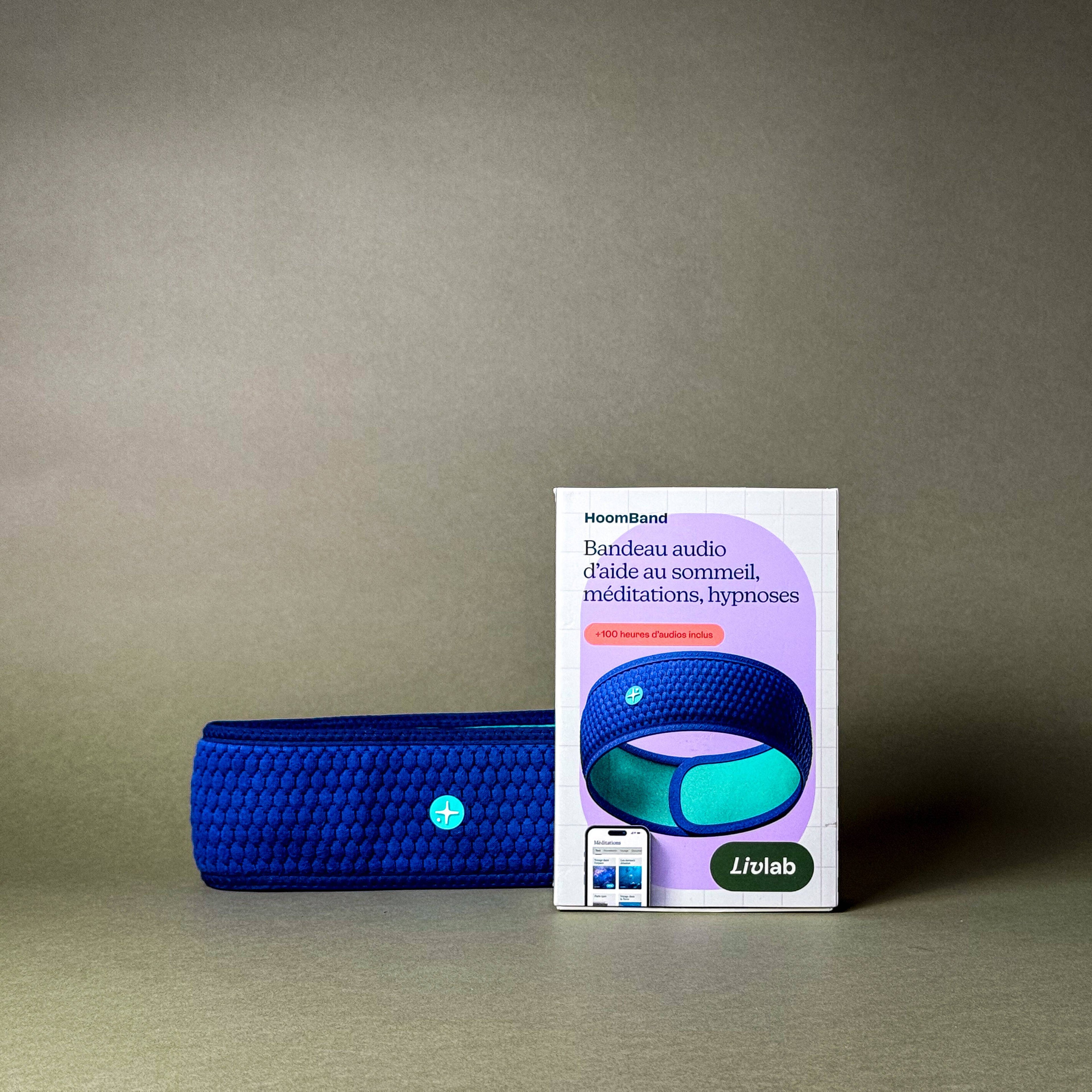 HoomBand by LIVLAB, a unisize audio headband designed for sleep, with headphones and access to the Livlab app.