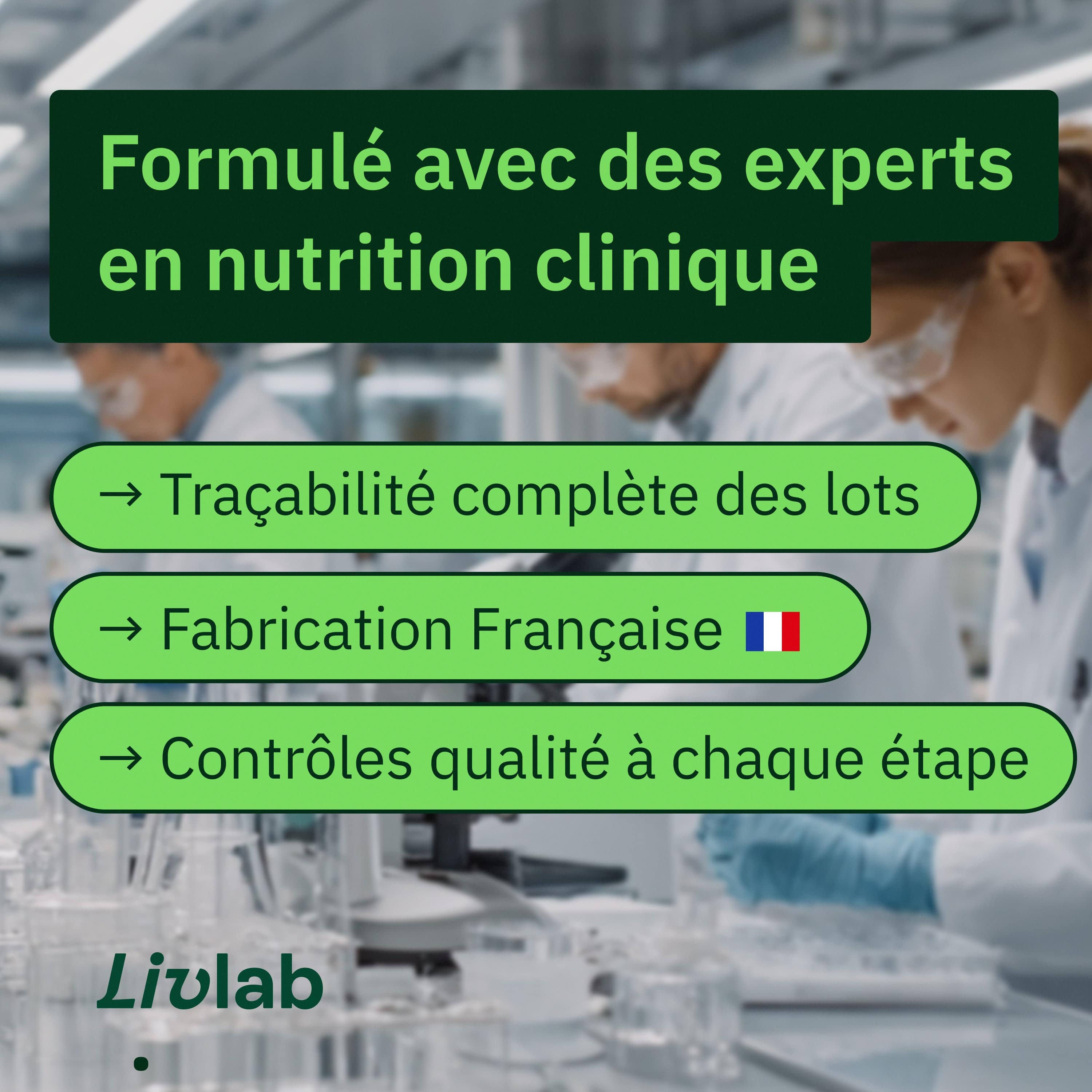 Livlab Fer Colloïdal 10 PPM in a clear 500 ml bottle with a label featuring product details.