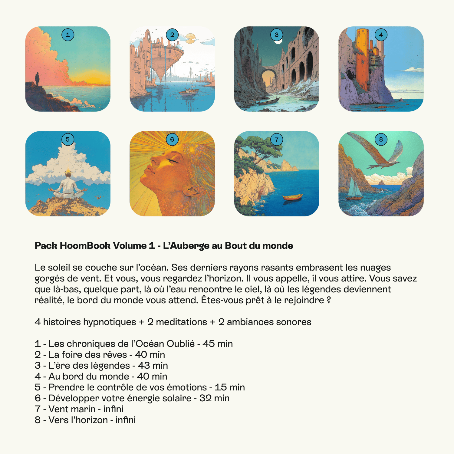 Audio pack HoomBook Volume 1-6 by Livlab, featuring colorful cover designs for the Livlab app.
