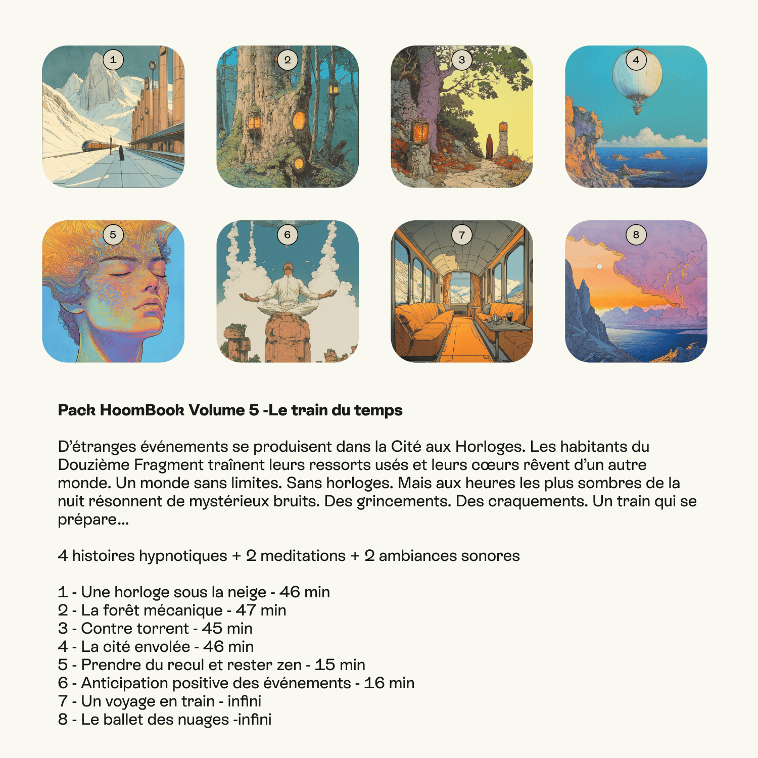 Audio pack of HoomBook volumes 1-6 by Livlab, featuring colorful cover designs and engaging illustrations.