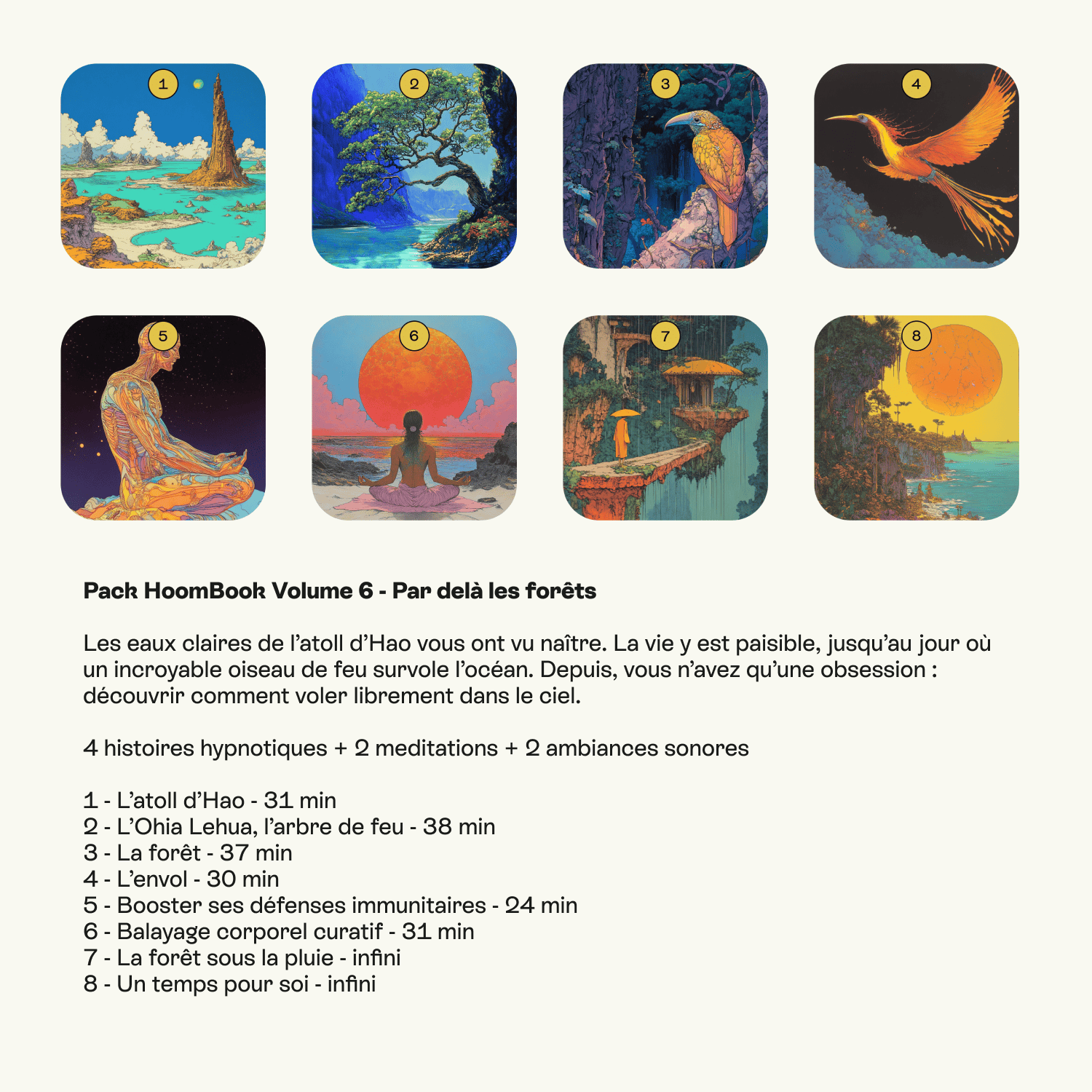 HoomBook audio pack by Livlab, featuring volumes 1 to 6 for the Livlab app, displayed in a colorful graphic layout.