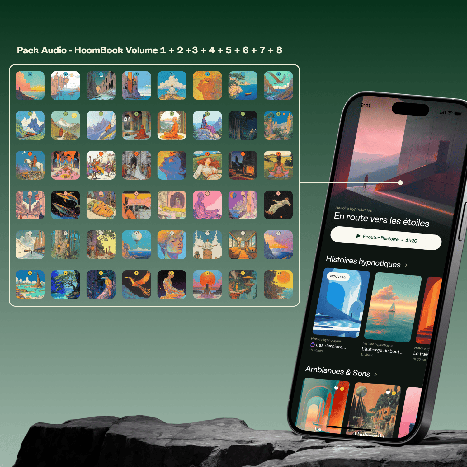 HoomBook Volume 1-6 audio pack by Livlab featuring vibrant cover designs for Livlab app stories.