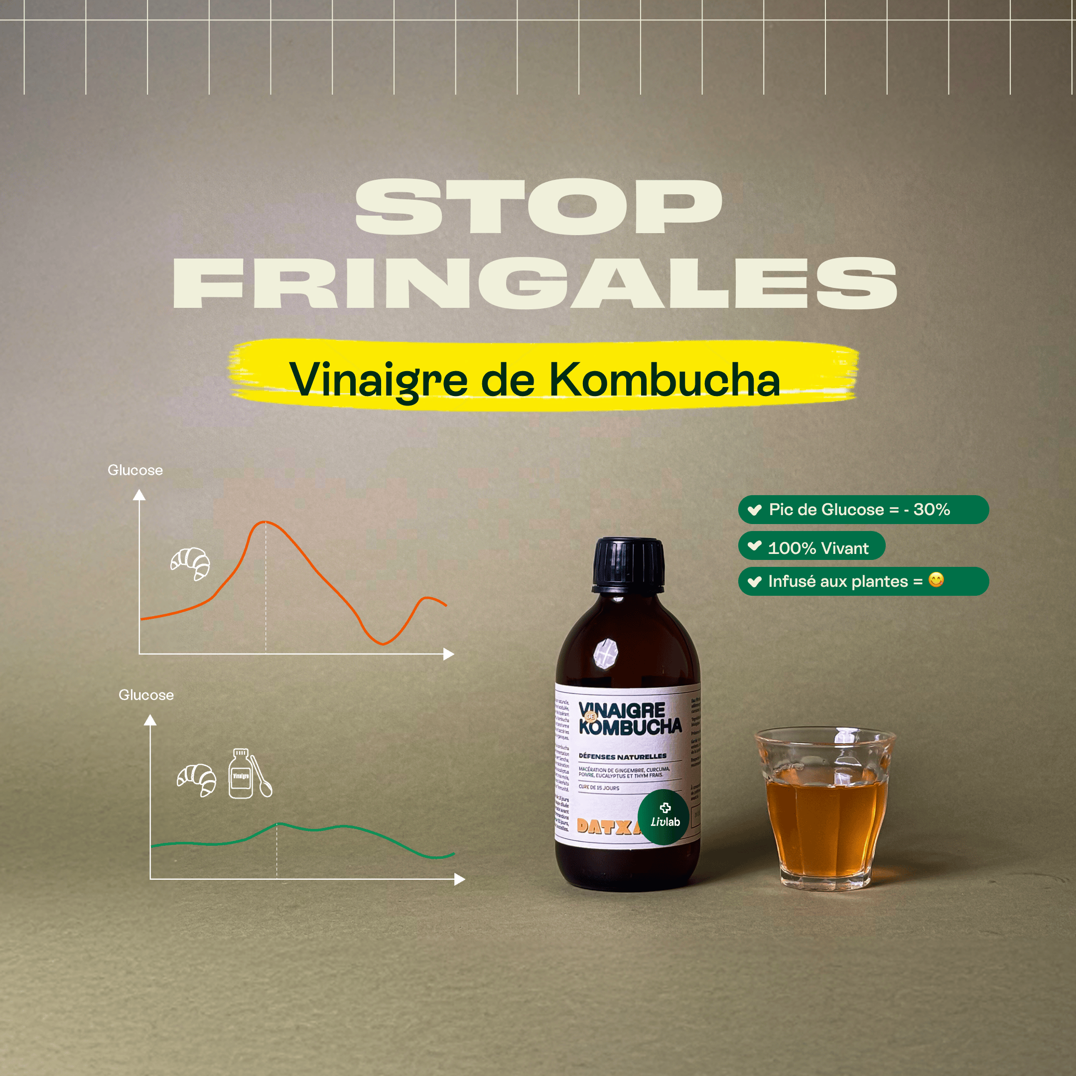 Livlab Kombucha vinegar in a 300 ml bottle, showcasing its amber color and labeled design for fermented health benefits.