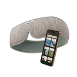 Soft sleep headband with relaxing audio stories app displayed on smartphone