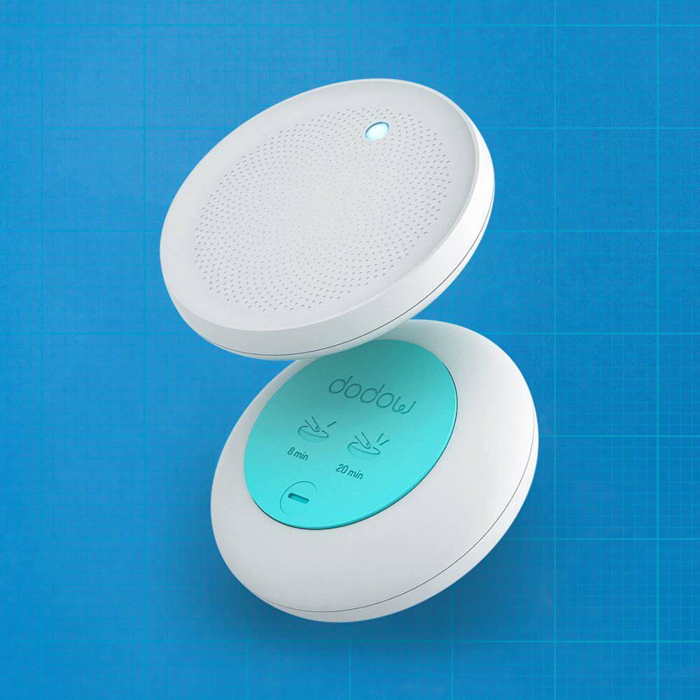 Dodow sleep aid by LIVLAB, featuring a sleek design with a calming light for improved sleep in 8 minutes.