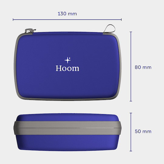 LIVLAB HoomBand official travel case showcasing compact design with zipper and interior storage for headphones.