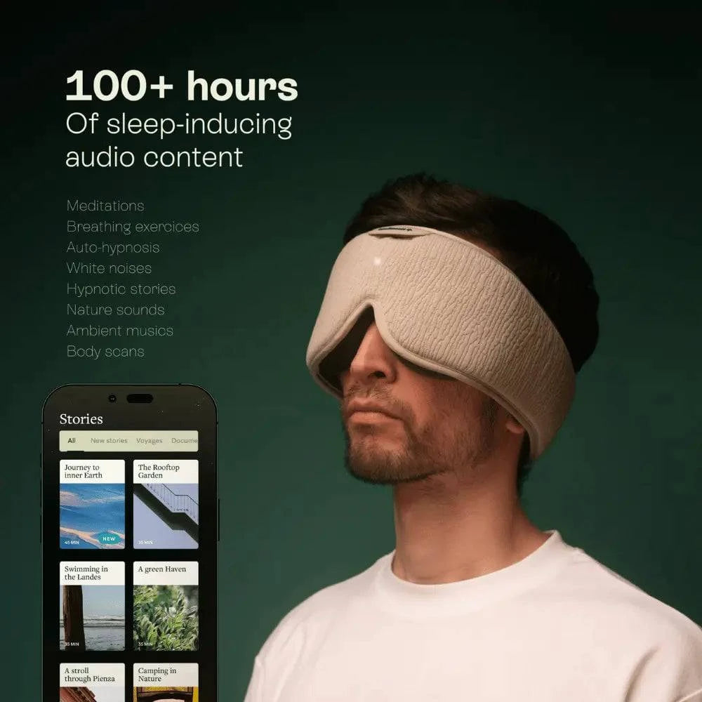 HoomBand Ultimate Bluetooth sleep mask by Livlab, featuring built-in speakers and soft, comfortable fabric.